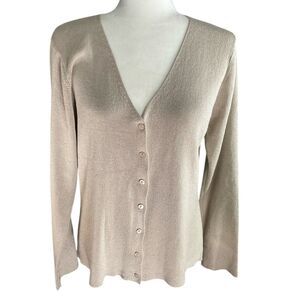 INC International Concepts Gold Button Front Cardigan Gold Thread Accents Size L